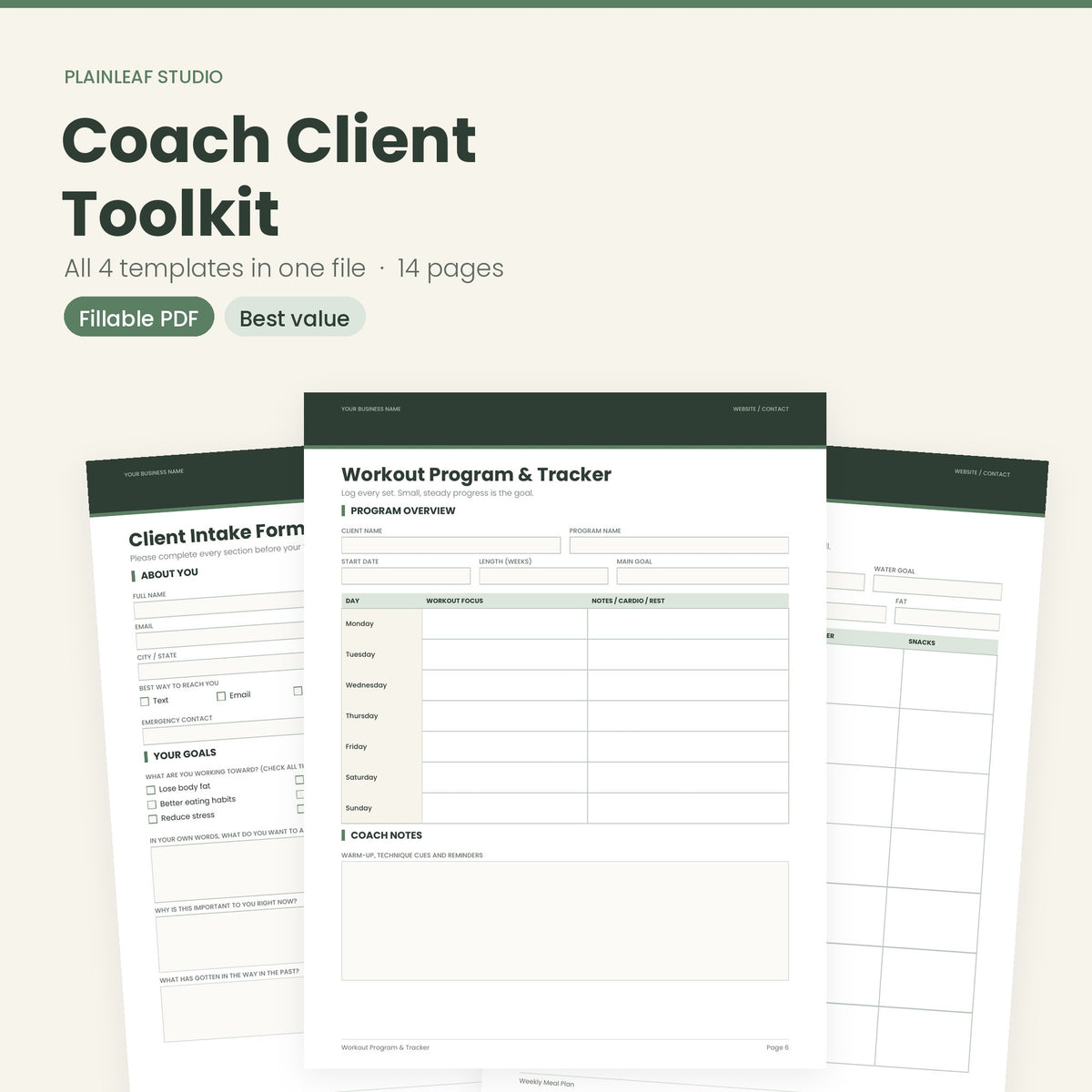 Coach Client Toolkit – All 4 Fillable PDF Templates