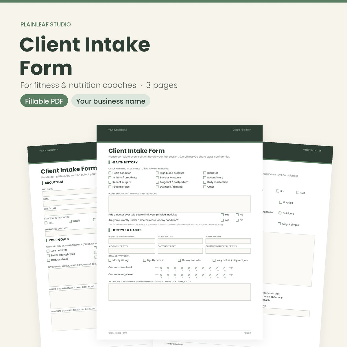 Client Intake Form – Fillable PDF for Coaches