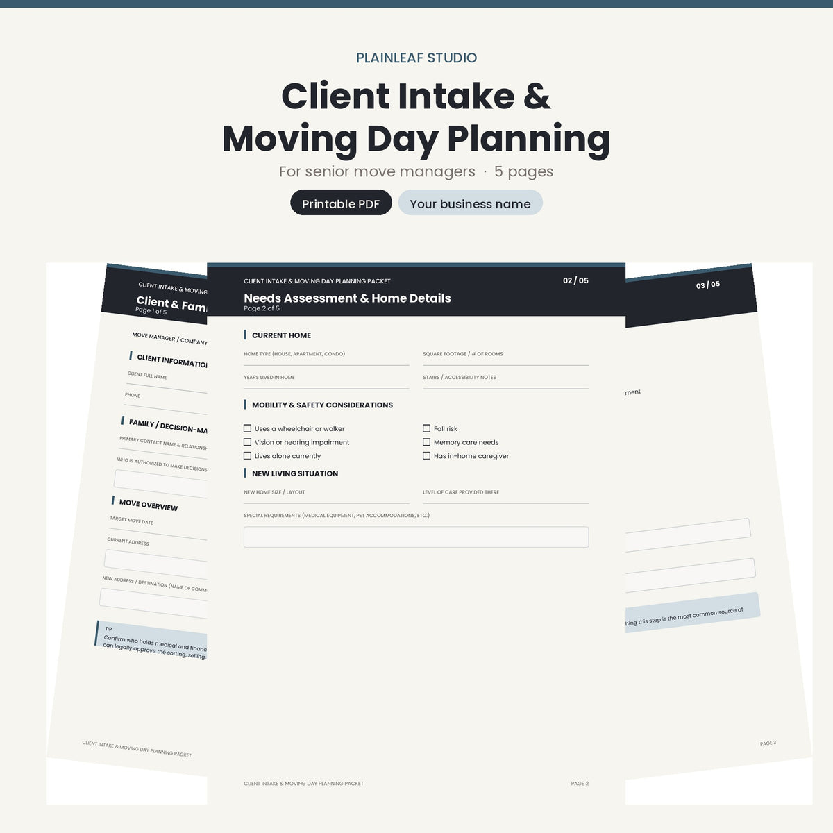Senior Move Manager Client Intake & Moving Day Planning Packet cover